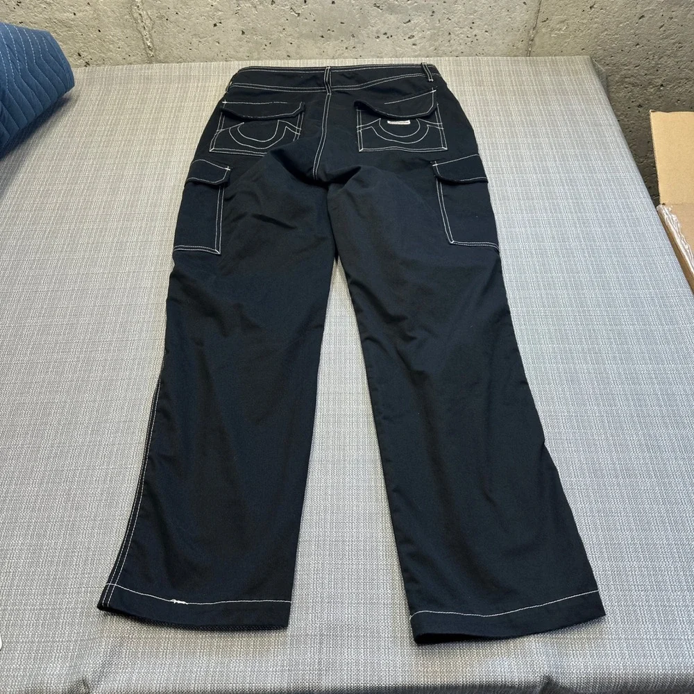 True Religion Brand Cargo Pants Mens 32x31 Y2K Black Contrast Stitch Sttreetwear